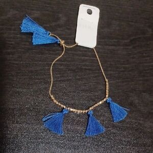 Stylish Gold & Blue Tassel Bracelet
